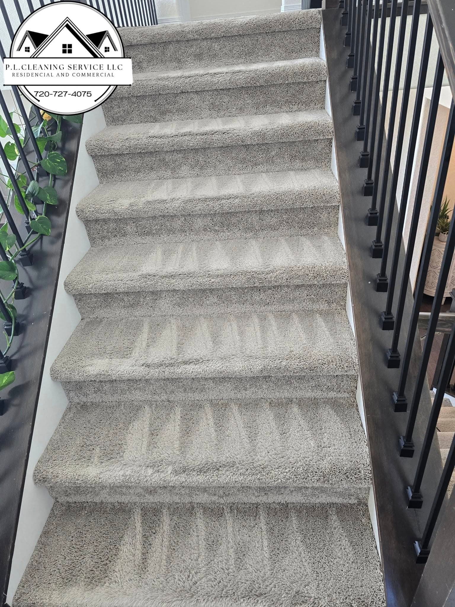 Staircase with newly installed gray carpet