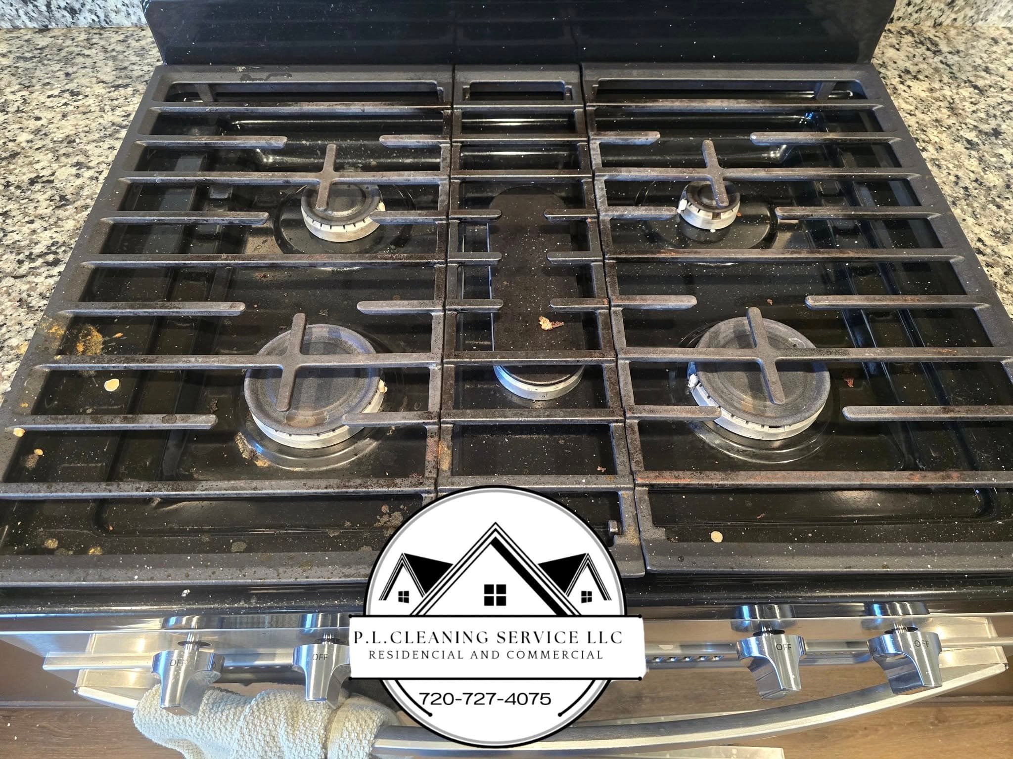 Black six-burner gas cooktop