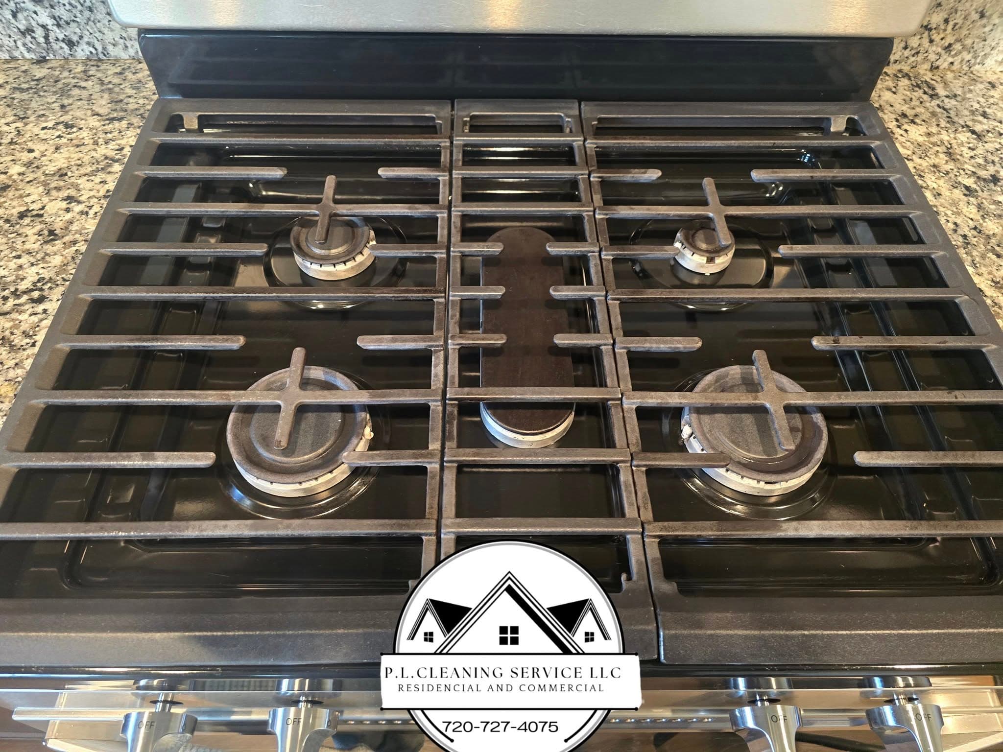 Gas cooktop burners in granite countertop