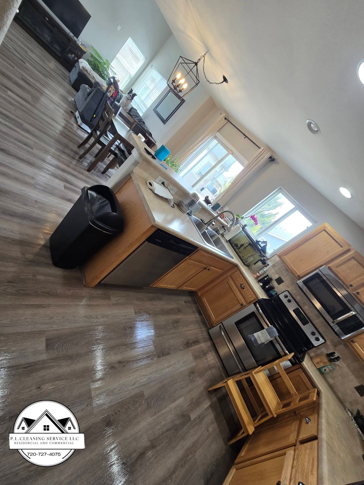 Kitchen with wooden cabinetry and skylight