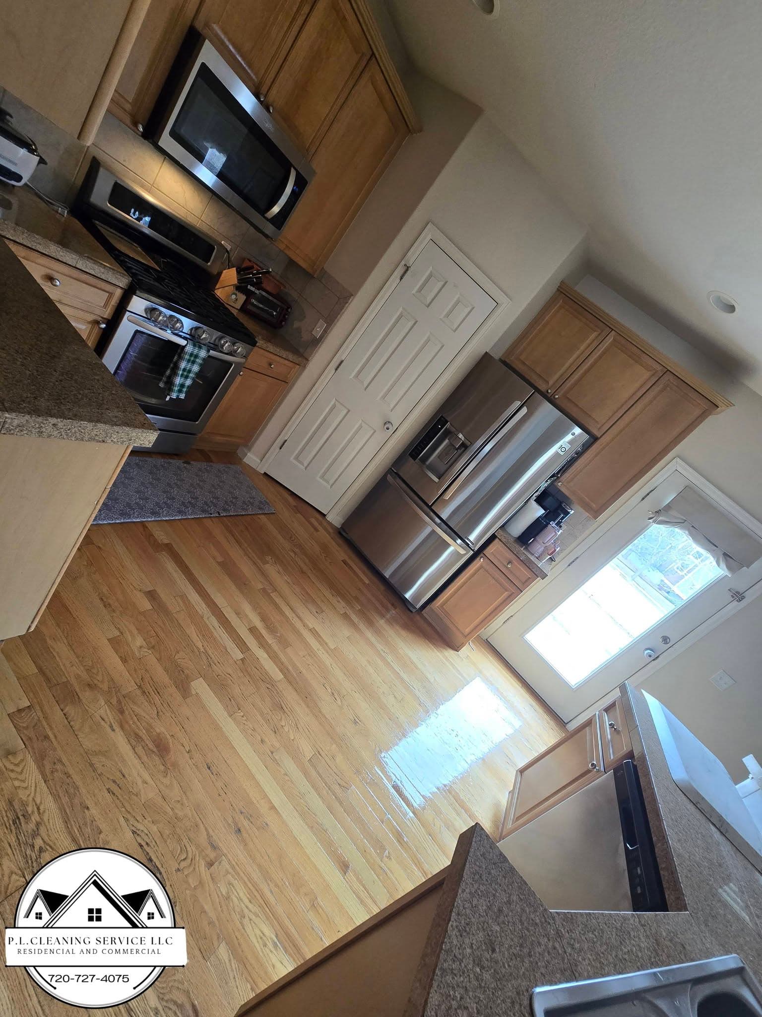 Kitchen interior with wood flooring