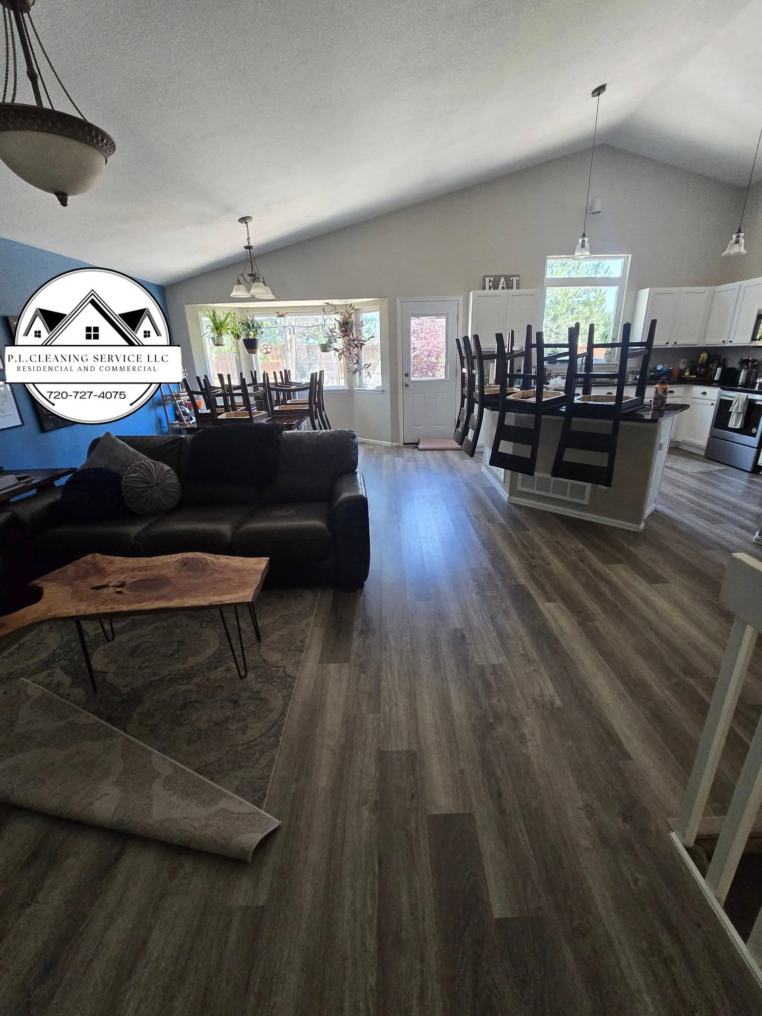 Open-concept living room with hardwood flooring